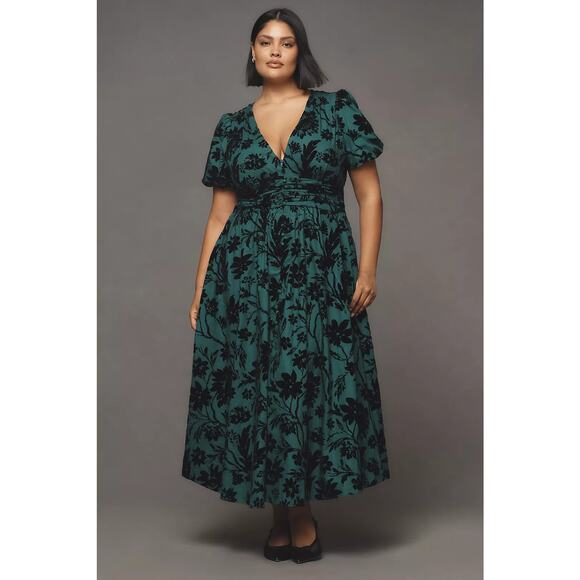 NWT Anthropologie The Katerina Button-Front Dress $198 XXS 00 Dark Green Floral - Picture 4 of 7